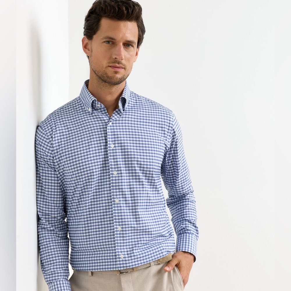 Men’s Peter Millar Lewis Performance Twill Sport Shirt in Windsor Blue Gingham